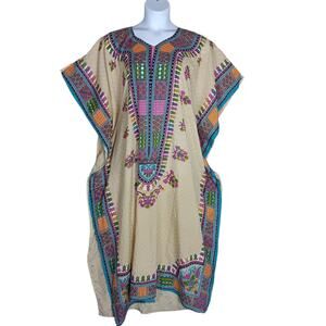 Gypsie Blu Ladies Kaftan Kimono OSFA Multicolor on Beige Dotted Background